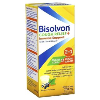Bisolvon Cough Relief + Immune Support Cough Syrup for Kids + Adults - 200mL