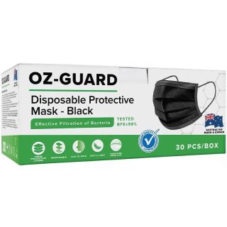 Oz Guard Disposable Black Face Masks 30 Pack - Made In Australia