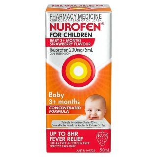 Nurofen For Children Baby 3+ Months Pain and Fever Relief Concentrated Liquid 200mg/5ml Ibuprofen Strawberry 50ml