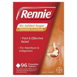 Rennie No Added Sugar Orange 96 Tablets