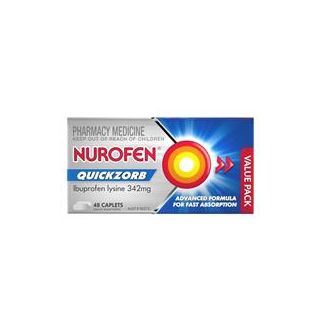 Nurofen Quickzorb Pain Relief Caplets 48 pack Ibuprofen Lysine 342mg