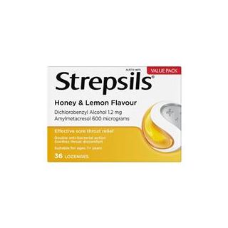 Strepsils Sore Throat Lozenges Antibacterial Honey & Lemon 36 Pack
