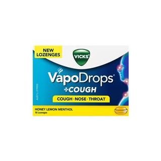 Vicks VapoDrops + Cough Honey Lemon Menthol 16 Lozenges
