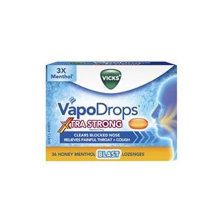 Vicks VapoDrops + Cough Xtra Strong Honey Menthol 36 Lozenges