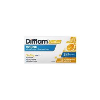 Difflam Soothing Cough + Sore Throat + Blocked Nose Honey Lemon 16 Lozenges