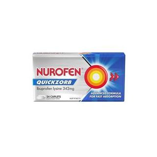 Nurofen Quickzorb Pain Relief Caplets 24 pack Ibuprofen Lysine 342mg