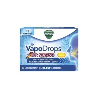 Vicks VapoDrops + Cough Xtra Strong Lemon Menthol Blast 36 Lozenges