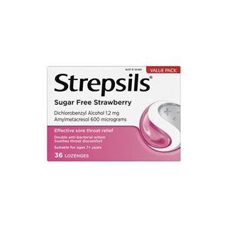 Strepsils Sugar Free Strawberry 36 Lozenges