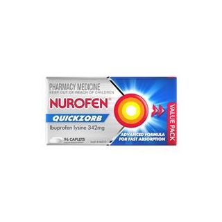 Nurofen Quickzorb Pain Relief Caplets 96 pack Ibuprofen Lysine 342mg
