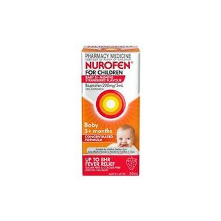 Nurofen For Children Baby 3+ Months Pain and Fever Relief Concentrated Liquid 200mg/5ml Ibuprofen Strawberry 50ml