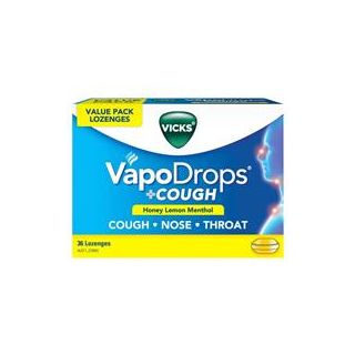 Vicks VapoDrops + Cough Honey Lemon Menthol 36 Lozenges