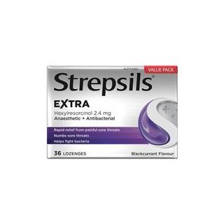 Strepsils Extra Blackcurrant Fast Numbing Sore Throat Pain Relief with Anaesthetic Lozenges 36pk