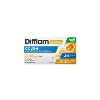 Difflam Soothing Cough + Sore Throat + Blocked Nose Honey Lemon 32 Lozenges