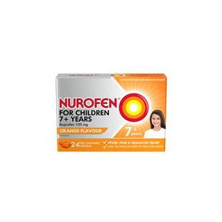 Nurofen For Children 7+ Pain and Fever Relief Chewable Capsules 100mg Ibuprofen Orange 24 pack