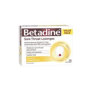 Betadine Sore Throat Lozenges Soothing Honey & Lemon Flavour 36 Pack