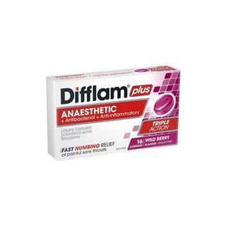 Difflam Plus Anaesthetic Sugar Free Wild Berry 16 Lozenges