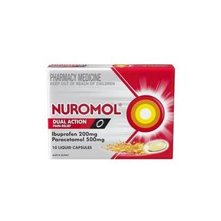 Nuromol Strong Pain Relief Liquid Capsules 200mg Ibuprofen/500mg Paracetamol 10 pack