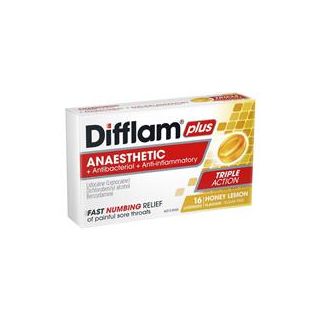 Difflam Plus Anaesthetic Sugar Free Honey And Lemon 16 Lozenges