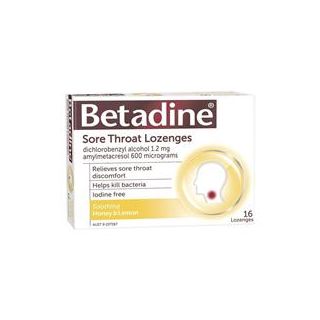 Betadine Sore Throat Lozenges Soothing Honey & Lemon Flavour 16 Pack