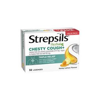 Strepsils Herbal Chesty Cough+ Lozenges Honey Lemon 32 Pack