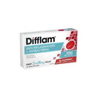 Difflam Sore Throat Sugar Free Raspberry 16 Lozenges