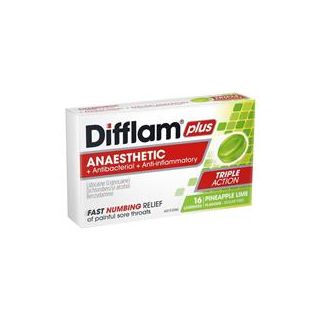 Difflam Plus Anaesthetic Sugar Free Pineapple & Lime 16 Lozenges