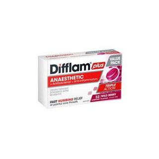 Difflam Plus Anaesthetic Sugar Free Wild Berry 32 Lozenges