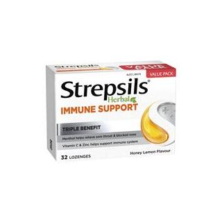 Strepsils Herbal Immune Support Lozenges Honey Lemon 32 Pack