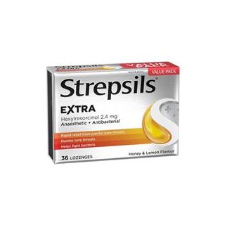 Strepsils Extra Sore Throat Lozenges Anaesthetic Honey & Lemon 36 Pack