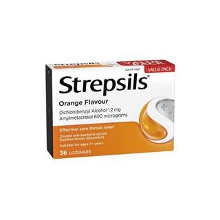 Strepsils Soothing Lozenges Orange 36pk Sore Throat Double Antibacterial