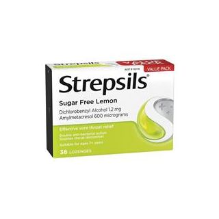 Strepsils Sore Throat Relief Sugar Free Lozenges Lemon 36 pack