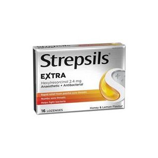 Strepsils Extra Honey Lemon Lozenges 16pk Fast Numbing Sore Throat Pain Relief with Anaesthetic