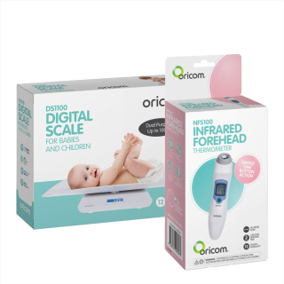 Oricom Baby Home Health Bundle: DS1100 Digital Baby Scales and NFS100 Infrared Forehead Thermometer (DS1100NFS) Pack